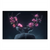 Flower Deer Canvas Print: a deer seen from behind with glowing pink cherry blossoms on its antlers against a deep indigo and black background.