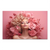Close-up of Pink Dream wall art showing a serene, closed-eyed woman with blonde curly hair intertwined with vibrant pink flowers in a landscape layout.