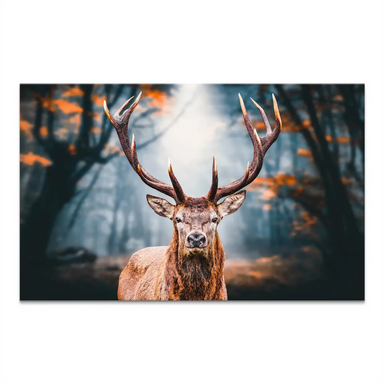 Majestic stag with impressive antlers in a misty forest on a deer in the forest canvas wall art