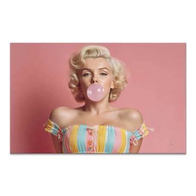 Marilyn Monroe Candy Pop canvas portrait with pink background and bubblegum bubble in bold pop art style