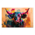 A majestic bull rendered in bold Pop Art style with neon pink, electric blue, and bright yellow accents against a warm orange-yellow painterly background.