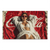 Glamorous woman lounging on a sunny beach in a white bikini and robe with red sunglasses on a red Coca-Cola towel in Pop Art style.