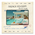 Vintage travel postcard-style scene of a French Riviera villa with turquoise infinity pool and retro typography