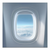 Airplane window horizon canvas art – photorealistic view of blue sky and clouds framed by a white window.