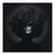 Monochrome portrait of a woman with curly hair obscuring her face on a canvas print.