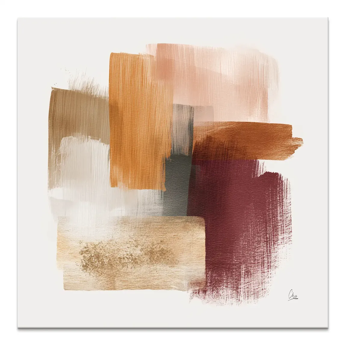Abstract wall art on canvas with warm burnt orange, maroon and browns