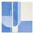 Blue geometry abstract canvas art with a large U-shaped form and partial circular accent in off-white