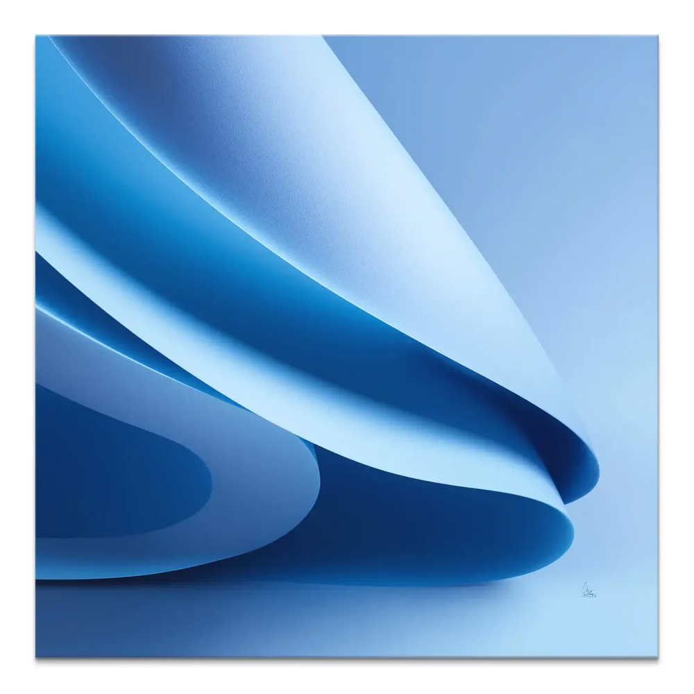 Blue Flow Canvas Wall Art featuring flowing abstract curves in a blue gradient (square format).