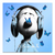 Pop Art Snoopy canvas art of Snoopy relaxing with headphones on a blue background with blue butterflies