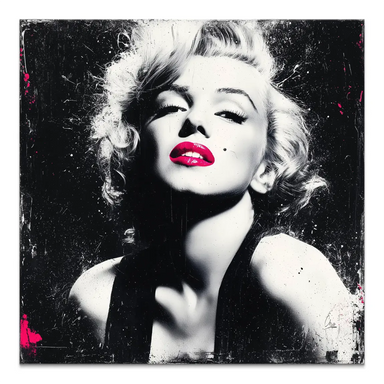 Marilyn Monroe portrait on canvas in bold Pop Art style with magenta lips and graffiti textures