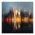 New York abstract lights canvas painting with blurred city skyline and red to gold light streaks over dark water