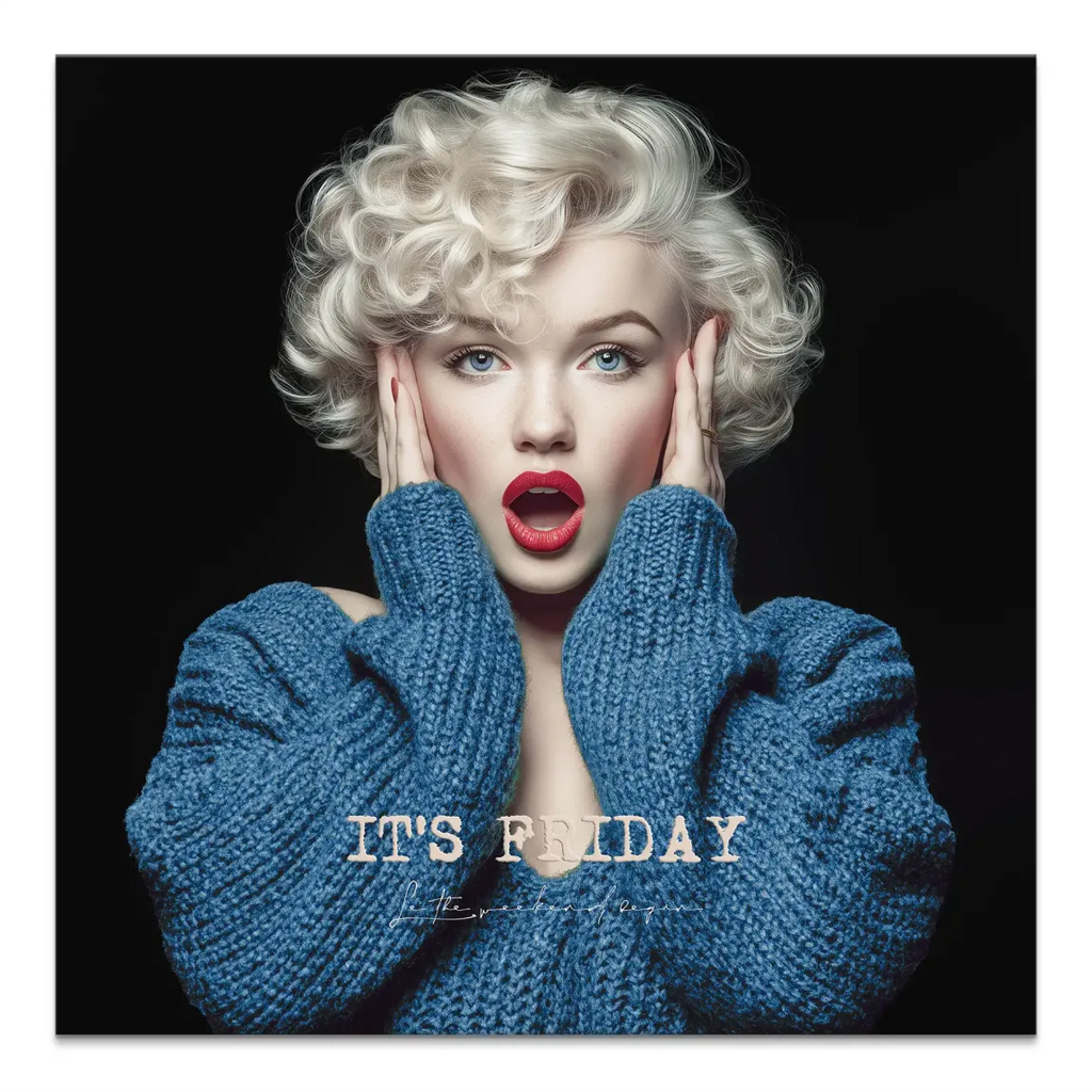Marilyn Monroe-inspired pop art portrait on square canvas with IT'S FRIDAY caption