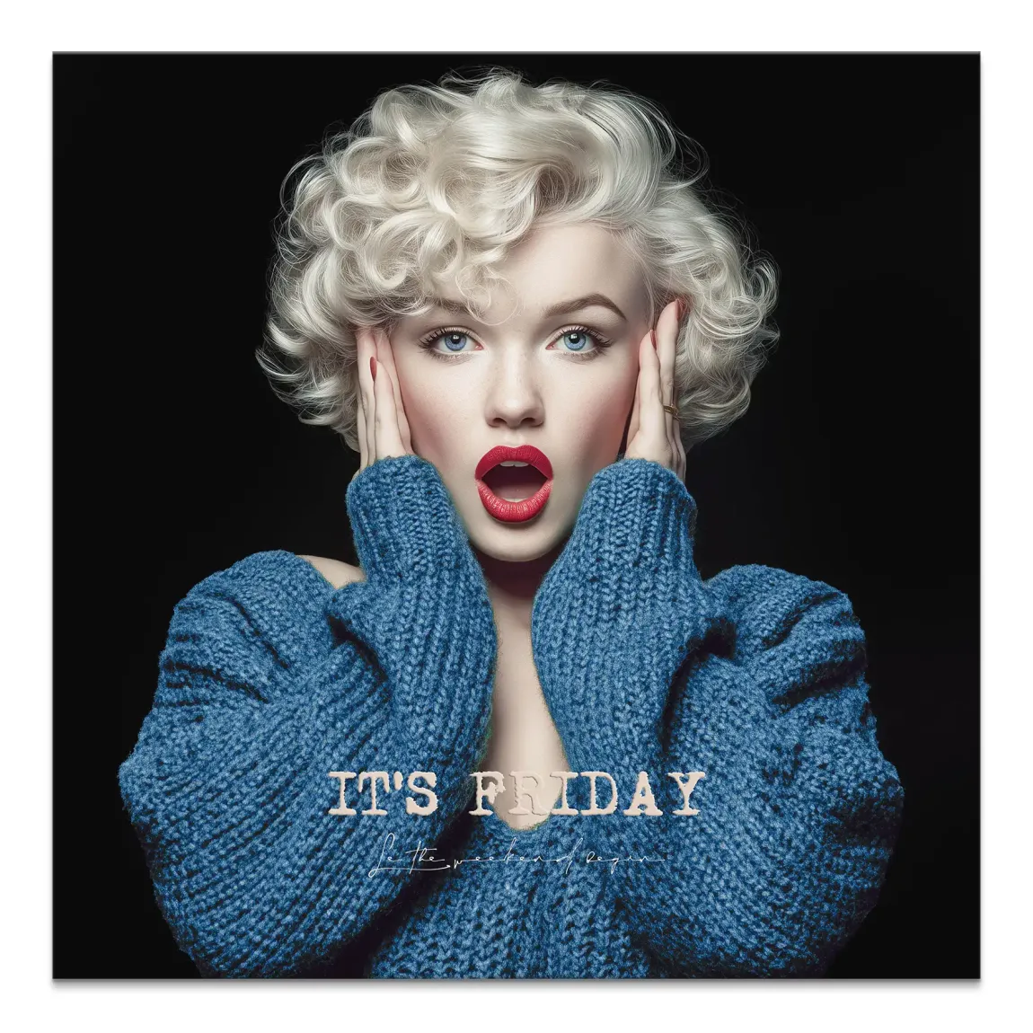 Marilyn Monroe-inspired pop art portrait on square canvas with IT'S FRIDAY caption