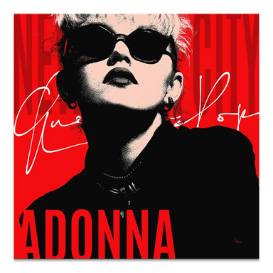 Madonna Pop Art canvas portrait with bold red, black, and flesh tones and sunglasses