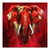 Red elephant canvas art with bold crimson tones and metallic gold splatters