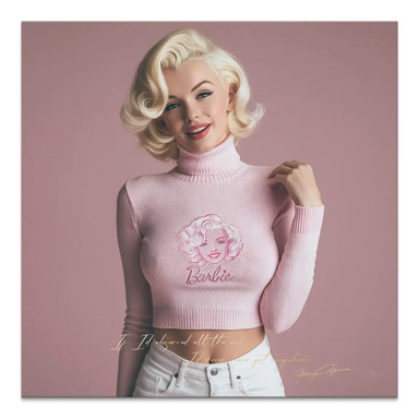 Glamorous Marilyn Monroe-inspired pop art portrait on a blush pink canvas