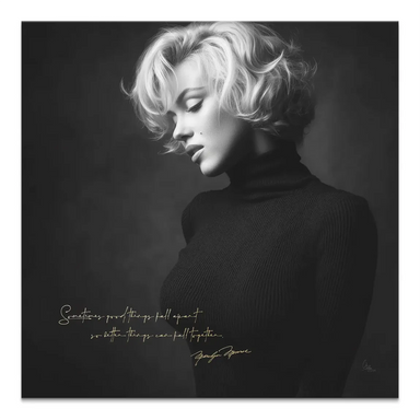 Monochrome Marilyn Monroe portrait with a gold quote on a turtleneck canvas wall art