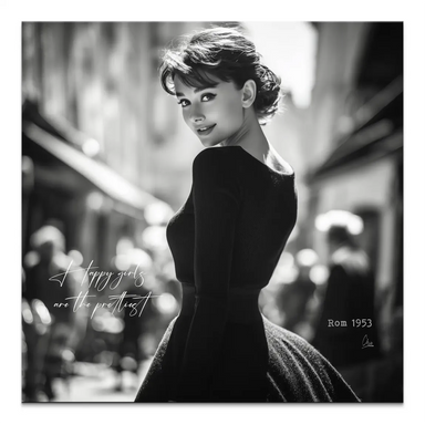 Audrey Hepburn square canvas wall art in black and white