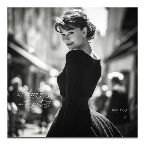 Audrey Hepburn square canvas wall art in black and white