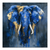 Blue elephant abstract canvas painting with gold drips on square format