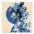 Blue Lotus Geisha canvas print with serene profile portrait, blue florals and floral kimono on warm beige background