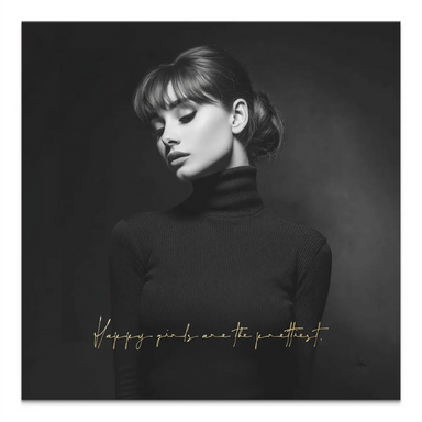 Black and white portrait of a sophisticated woman on canvas