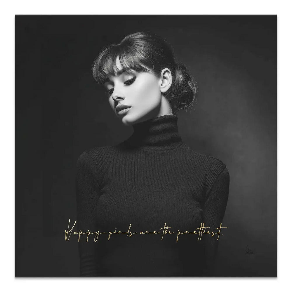 Black and white portrait of a sophisticated woman on canvas