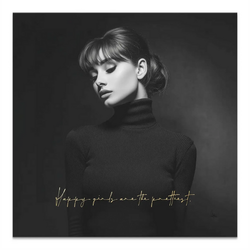 Black and white portrait of a sophisticated woman on canvas