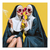 Pop Art canvas print featuring two nuns with heart-shaped sunglasses against a bright yellow background.