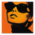 Glamorous woman's close-up pop art portrait in orange and black on canvas