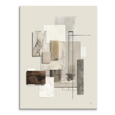 Marble composition abstract canvas art with beige and cream tones and bold black lines