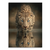 Lifelike leopard portrait on canvas with piercing blue eyes and water reflection