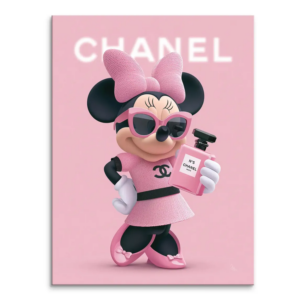 Minnie Mouse in pink knitted dress and bow wearing sunglasses