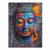Serene Buddha head on a textured dark background rendered in vibrant pop art colors