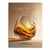 Portrait orientation canvas wall art showing whiskey swirling in a glass with amber liquid against a warm beige background