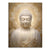 Serene white Buddha statue with closed eyes against a radiant gold backdrop