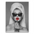 Glamorous woman applying red lipstick with selective color on a grayscale background