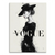 Parisian Lady canvas art featuring a stylish woman in a black dress and wide-brim hat in a monochrome palette with red lipstick