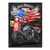 Harley-Davidson motorcycle centered in a bold pop art collage with Americana elements on a grunge black background.