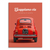 Rear view of a bright red Fiat 500 on a warm orange canvas background minimalist wall art