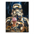 Gold Stormtrooper with pink sprinkles ice cream on a dark abstract background, Pop Art canvas.