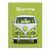 Lime green VW Bulli camper van canvas wall art with white 'Let's get away' script
