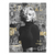 Black-and-white Marilyn Monroe portrait in bold Pop Art style with gold text accents on collage background