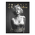 Monochrome Marilyn Monroe portrait wall art with bold gold SKANDAL typography at the top and a headline-inspired print on her white tank top.