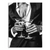 Close-up of a tuxedo-clad gentleman toasting with two martini glasses in grayscale