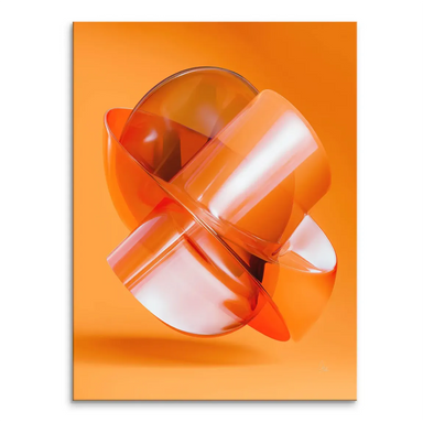 Orange amber abstract canvas painting with interconnected translucent forms in a modern minimalist design