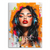Vibrant canvas wall art featuring a modern portrait of a woman with headphones against an orange background