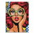 Close-up Pop Art diva with red hair and oversized jewel-tone glasses on vibrant canvas
