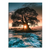 Large tree silhouette against a sunset over the ocean on canvas wall art.