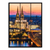 Leftmost panel of the eight-panel Cologne City Lights canvas showing twilight skyline with the cathedral spire and river reflections